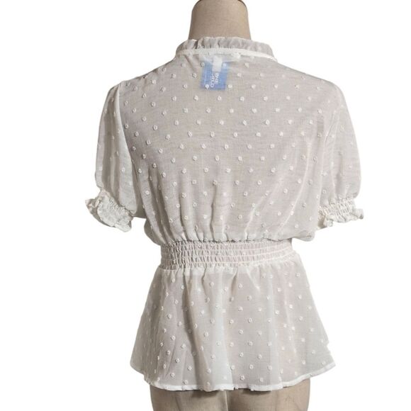 Love Tree Sheer White Lace Trim Peplum Romantic Blouse NWT - Picture 4 of 7